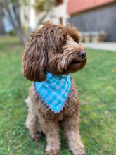 Load image into Gallery viewer, Teal + Gray Plaid Bandana